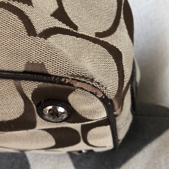 Coach Signature Striped Framed Carryall Satchel - Picture 13 of 13